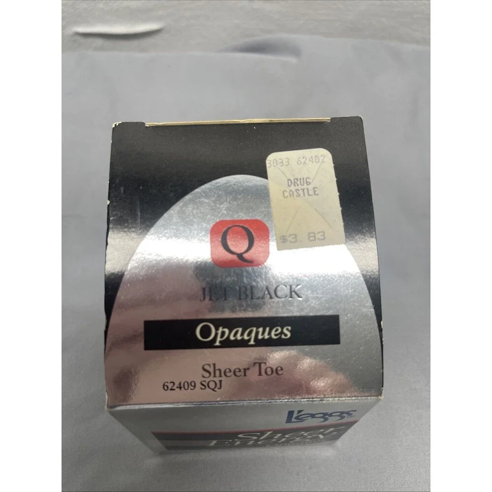 Vintage L'eggs Sheer Energy Opaques Pantyhose Sheer Toe Jet Black Size Q
